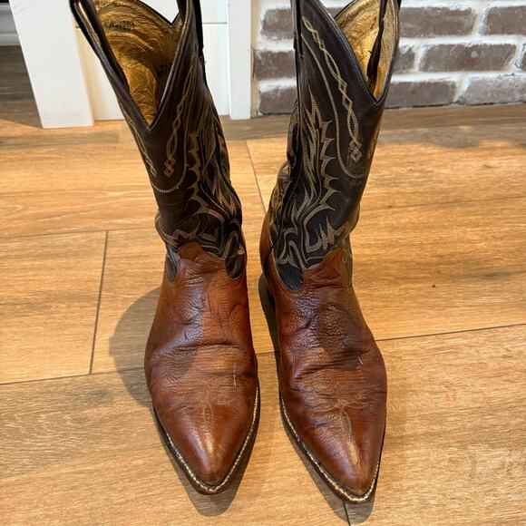 Tony Lama Authentic Men\'s Leather Western Boots Brown And Black Sz 13D